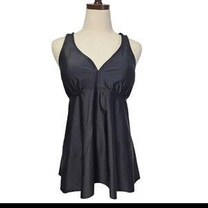 Firpearl Womens Black Tankini Cross Back Flowy Swim Top Modest Swimwear Size 14